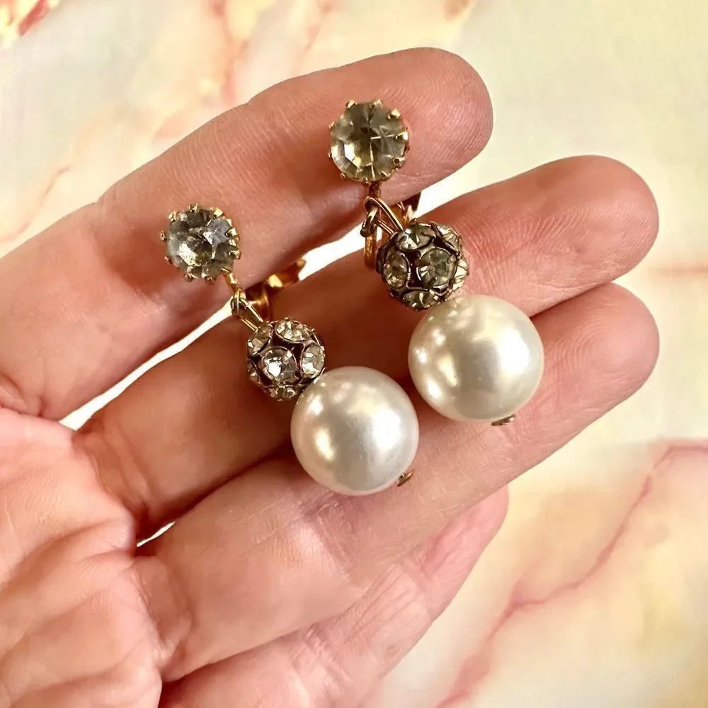 Faux pearl rhinestone vintage drop Earrings